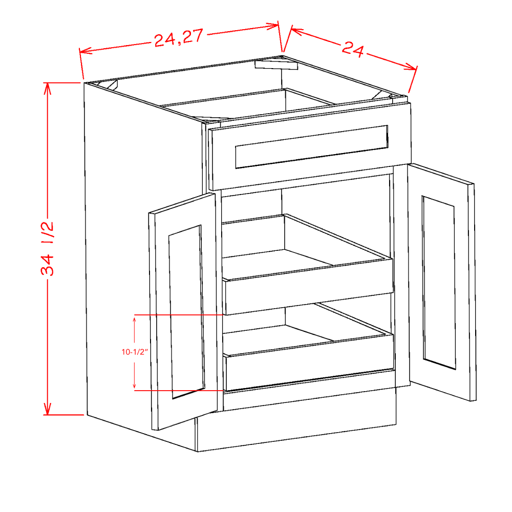 DOUBLE DOOR SINGLE DRAWER TWO ROLLOUT SHELF BASE KITS