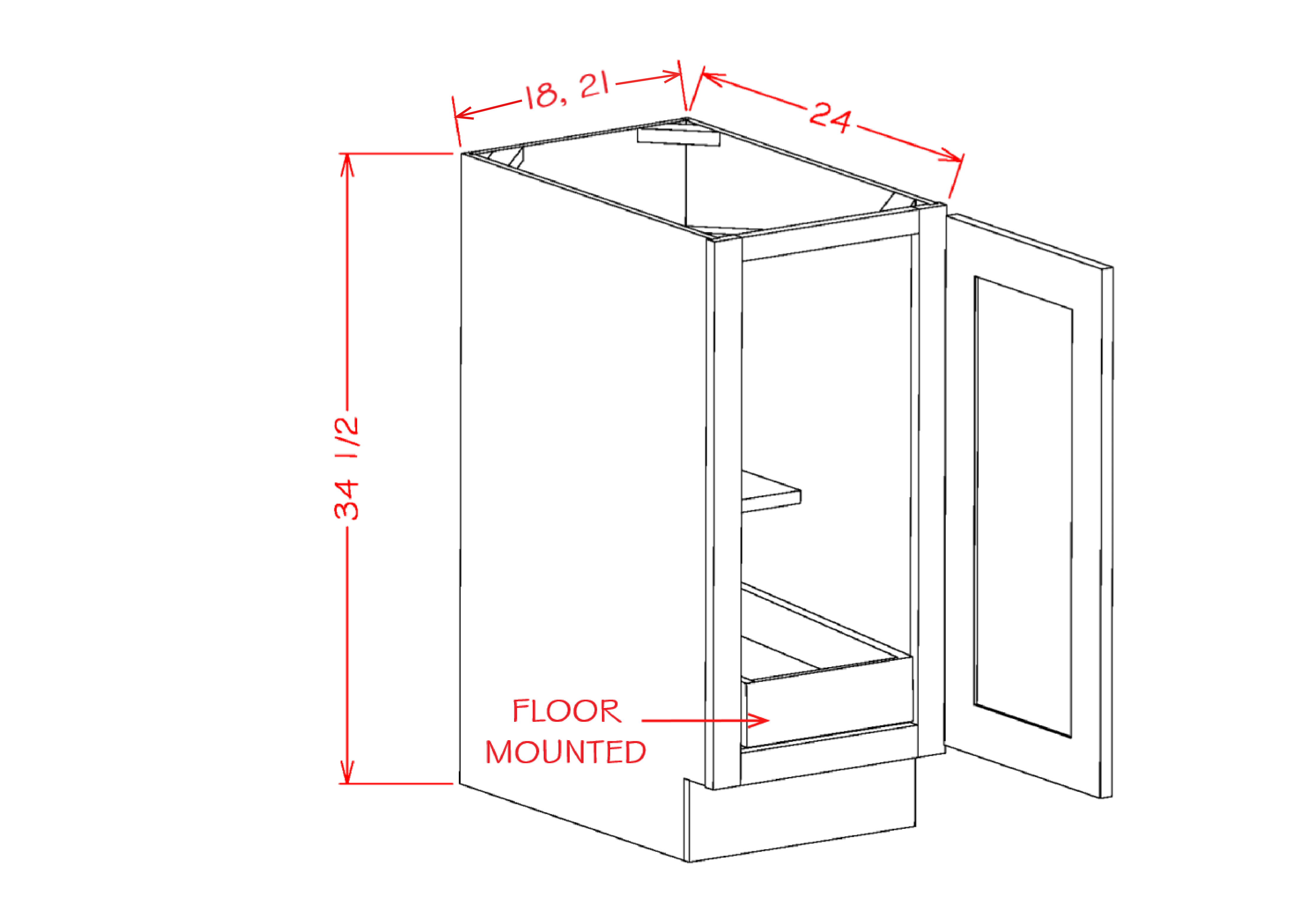SINGLE FULL HEIGHT DOOR ONE ROLLOUT SHELF BASE KITS
