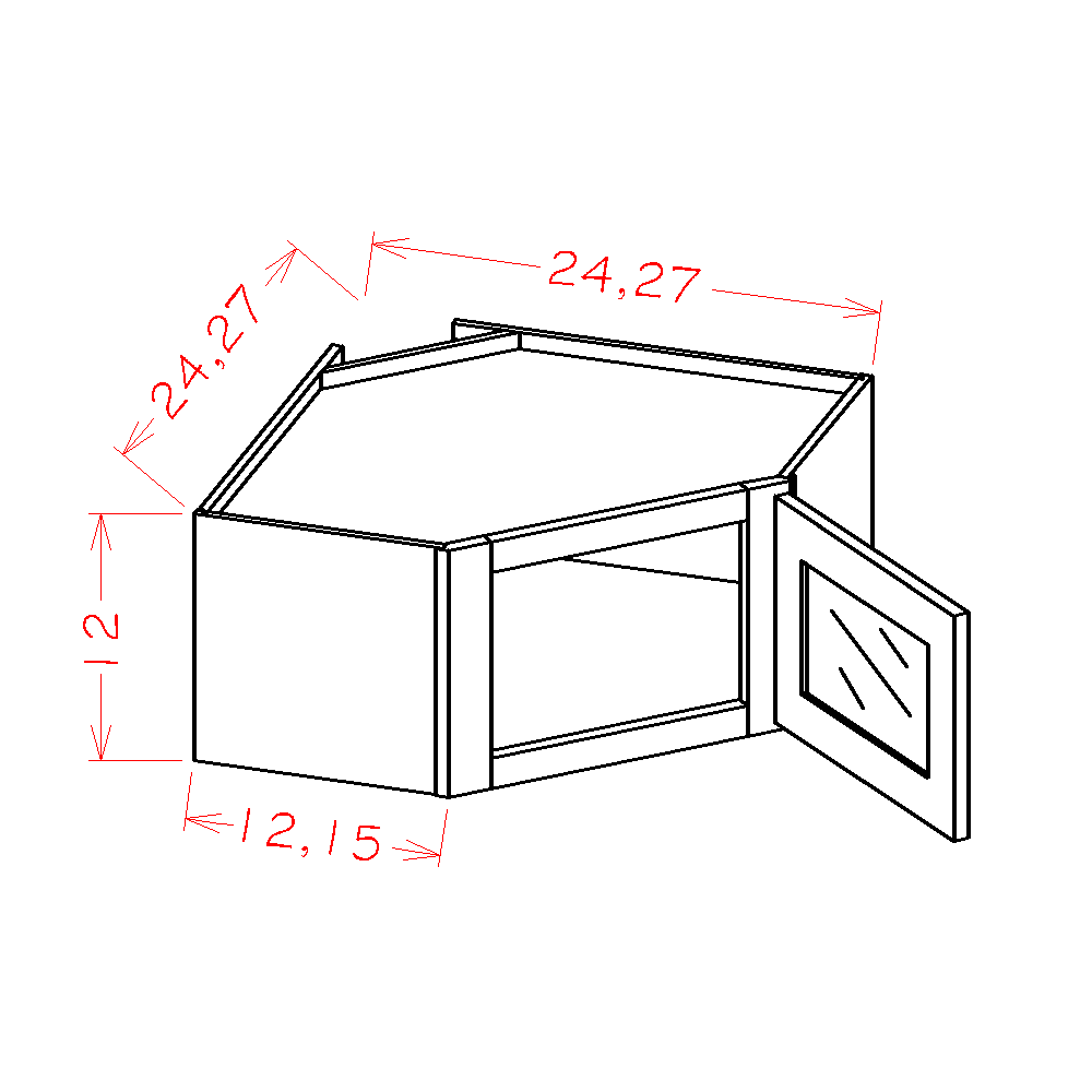 12" HIGH GLASS DOOR DIAGONAL CORNER STACKER CABINETS