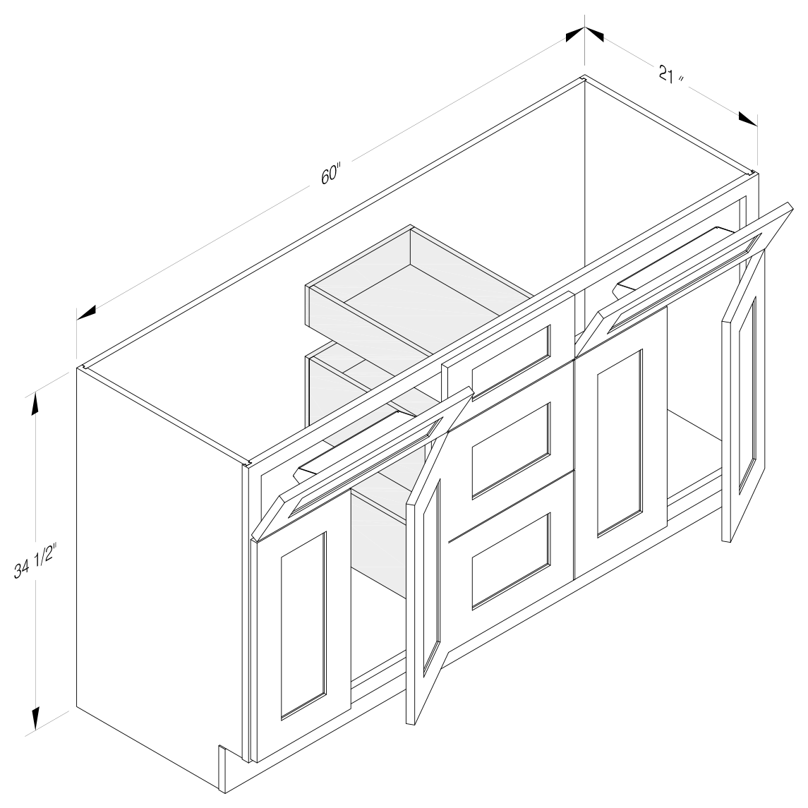 VANITY DRAWER CABINET - 2 Tip Out Drawer
